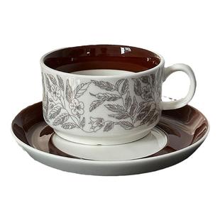 EUPHORIA静奢风手绘复古棕木槿咖啡杯碟下午茶水杯中古风小众礼物