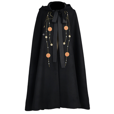 原创斗篷刺绣毛呢长款外套披风