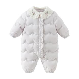 戴维贝拉新生儿羽绒连体衣女宝宝冬装三防爬服2025新款婴儿包屁衣