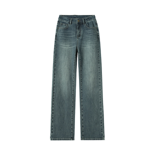 窄版直筒牛仔裤女2026新款春季加绒梨型身材宽松高腰小个子阔腿裤