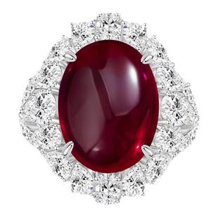 NITIN 培育红宝石12克拉 素面蛋面红宝石 通体925纯银镀真金戒指