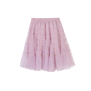 绝美粉色短款波点半身裙女装春季大码小个子纱裙子大裙摆蛋糕中裙