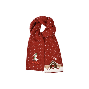 下雪天~可爱红色新年围巾女生秋冬刺绣卡通小狗韩版围脖护颈学生