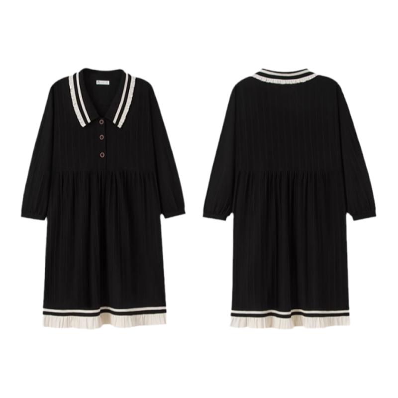 HEARMES 睡衣睡裙女秋季纯棉长袖宽松春秋可外穿休闲中长款家居服