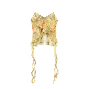 eihey诶嘿夏季街头性感纯欲百搭花卉褶皱显瘦木耳边无袖背心吊带