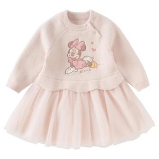 迪士尼IP戴维贝拉女童毛衣连衣裙2026秋冬新款儿童宝宝网纱裙子