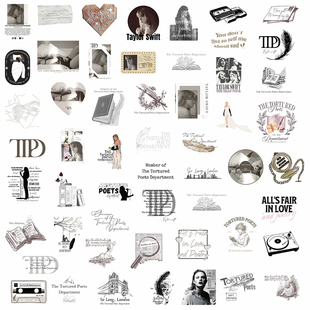 50张泰勒霉霉专辑英文创意歌单贴纸装饰笔记本头盔相框画手账水杯电动车滑板iPad平板墙面玻璃窗手机DIY贴纸