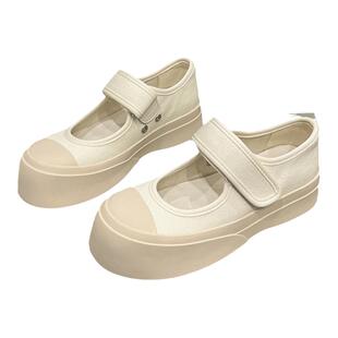 赵露思同款法式玛丽珍女鞋丑萌大头帆布小白鞋厚底魔术贴春夏单鞋