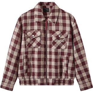 GXG男装 新年系列红色小香风棋盘格四合扣绣花夹克外套25年春新品