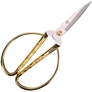上海张小泉剪刀家用尖头线剪纸专用大小号龙凤金色剪刀 QMY2002-4