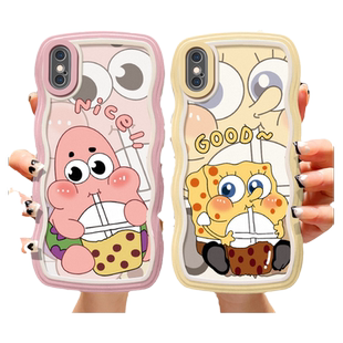 适用苹果XSmax手机壳卡通学生iphonexs保护套A2104海绵宝宝pgx简约。平果xmax保护套ins风搞怪ihponex可爱女