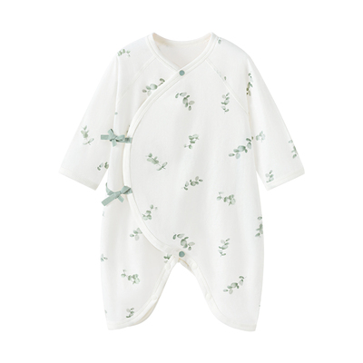babylove新生儿连体衣夏季婴儿蝴蝶衣纯棉初生宝宝和尚服叶展蓝桉