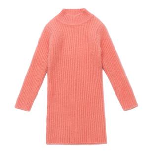 女童毛衣裙水貂绒中长款秋冬装宝宝保暖打底衫加绒儿童洋气针织衫