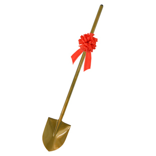 奠基铲金色铁锹开工庆典仪式金铲子锨动工封顶挖土工具红花花球