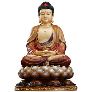 台湾纯铜释迦牟尼佛坐像家用供奉阿弥陀佛像三宝佛药师佛铜像摆件