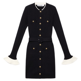 [杨超越同款]self-portrait 2025秋冬新款藏蓝重要场合针织连衣裙