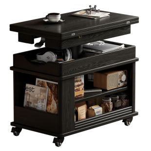 法莎蒂中古实木折叠茶几可升降小户型家用沙发可移动小推车边几