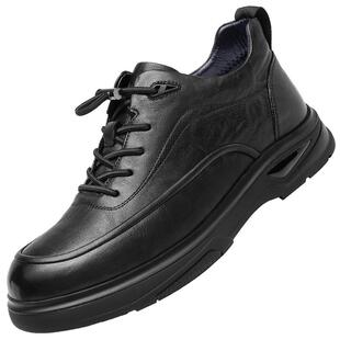 强人3515运动皮鞋男冬季保暖加绒休闲鞋真皮全黑公务皮鞋通勤鞋潮