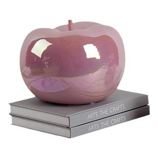 现代简约炫彩粉色陶瓷创意苹果摆件样板房客茶几书房酒店房间饰品