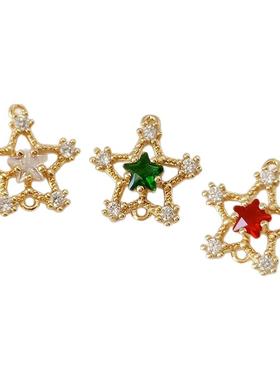 diy14k包金五角星双吊镶嵌锆石