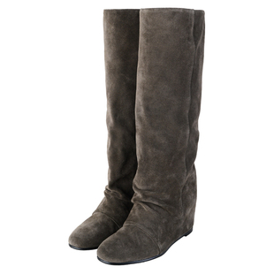 IORE理想矿石设计师原创 轮廓结构感褶皱圆头坡跟及膝裤腿靴长靴