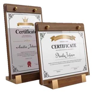 A4荣誉证书框摆台实木证件奖状裱框授权书相框台卡桌牌立牌展示牌