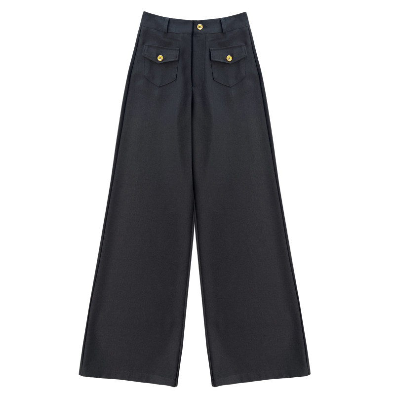 寻笙记高腰时尚百搭黑直筒阔腿裤