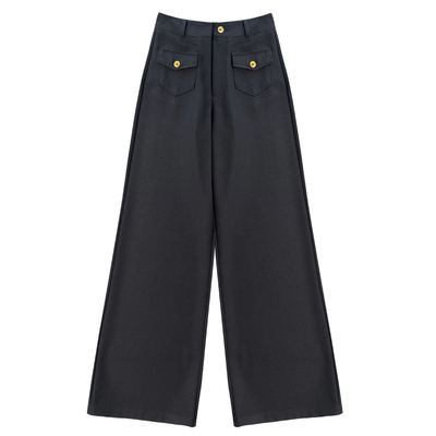 寻笙记高腰时尚百搭黑直筒阔腿裤