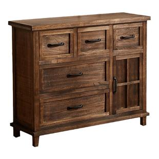 美式餐边柜实木斗柜做旧玄关收纳柜客厅储物柜子复古茶水边柜整装