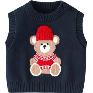 儿童针织背心男童2025春装新款纯棉毛衣马甲男宝卡通套头上衣童装