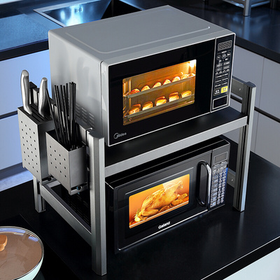 微波炉置物架台面太空铝多功能支架家用厨房放电饭煲烤箱双层架子
