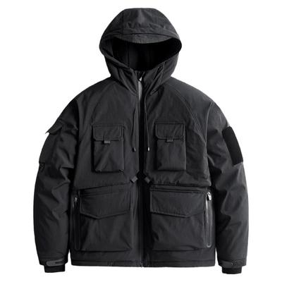 冬季加厚保暖工装多口袋连帽棉服