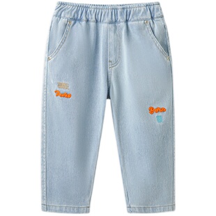 博睿恩女宝宝软牛仔裤子男宝春季新款休闲百搭弹力长裤1-4岁