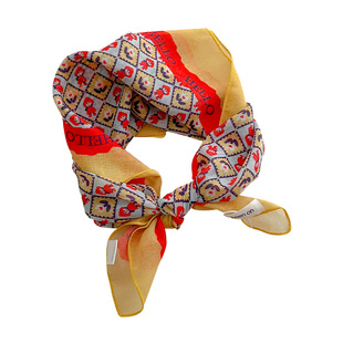 法式黄色波点发带丝巾小方巾女春秋系腰围巾绑包装饰领巾包头头巾