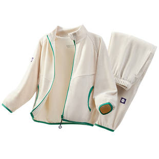 Q21儿童天丝摇粒绒家居服套装男女童宝宝排汗保暖外套裤子亲子春