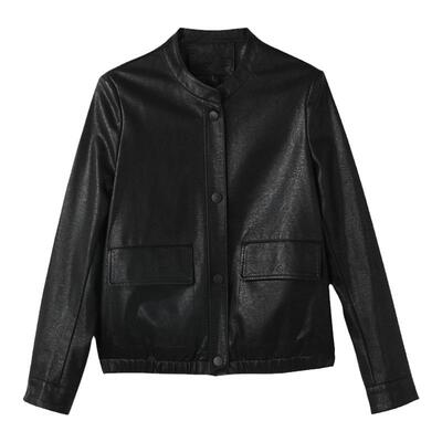 海宁真皮皮衣女短款圆领羊皮外套