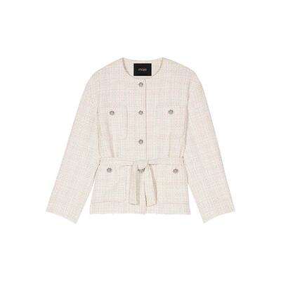 Maje气质系带收腰圆领花呢外套