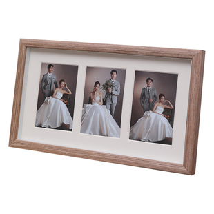 创意情侣6寸相框实木框摆台婚纱照打印洗照片做成摆件相册三连diy