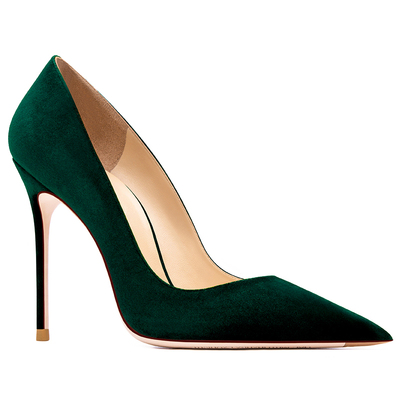 hltino法式天鹅绒尖头高跟单鞋