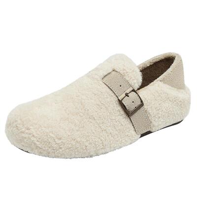 达芙妮加绒勃肯鞋女2025新款秋冬毛毛鞋一脚蹬懒人保暖棉鞋豆豆鞋