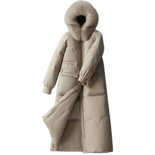 BXV狐狸大毛领羽绒服女中长款2025冬季新款宽松保暖加厚连帽外套