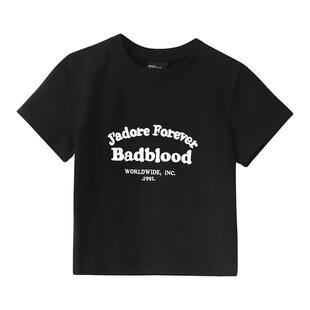 韩国badblood短款露腰辣妹T恤女春夏新款圆领修身纯棉短袖上衣