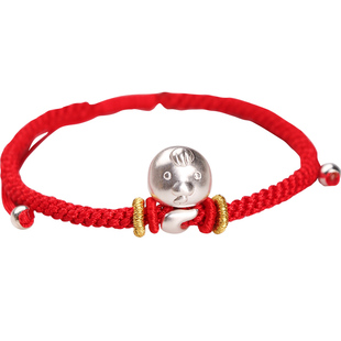 999纯银儿童十二生肖手链宝宝男女孩足银马本命年平安编织红手绳
