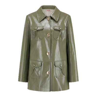 ORA GENESIS2025年冬季新品时尚镂空花装饰pu皮外套