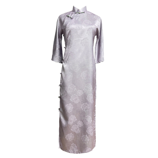 雾花新中式旗袍古法全开襟2025新款紫色高端气质长袖春秋款国风女