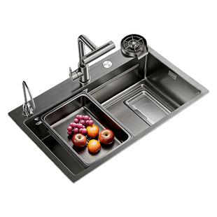 厨房洗菜盆大单槽5.0米粒集渣家用304不锈钢加厚水槽台下洗碗槽池