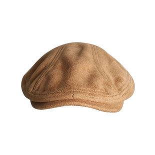 秋冬保暖麂皮绒鸭舌帽 复古英伦贝雷帽子时尚百搭简约纯色前进帽