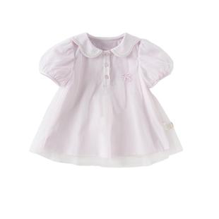 戴维贝拉儿童T恤2026女童新款短袖polo衫女宝网纱泡泡袖上衣夏装