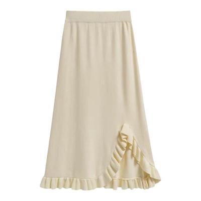 中长裙荷叶边裙木耳边针织半身裙