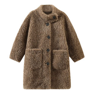 萌校长女童装皮草外套冬装新款中大童仿羊羔毛中长款儿童保暖大衣